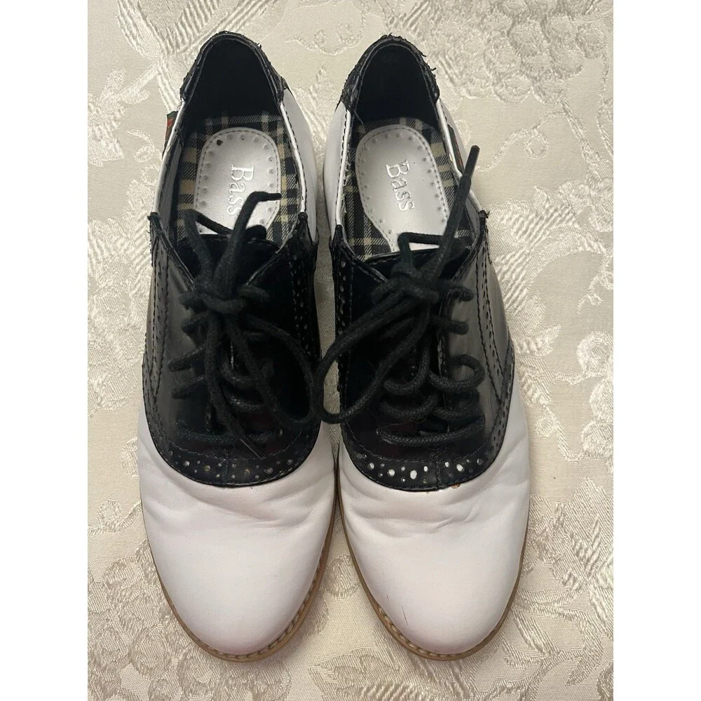 GH Bass Loafer Saddle Lace Up Shoes Black White Dance Sock hop Retro Kids 4